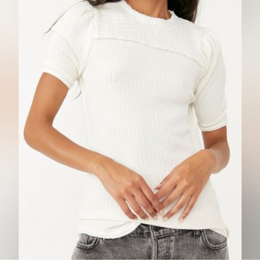Free People We The Free Short Sleeve Ivory/White Knit Top Size XS